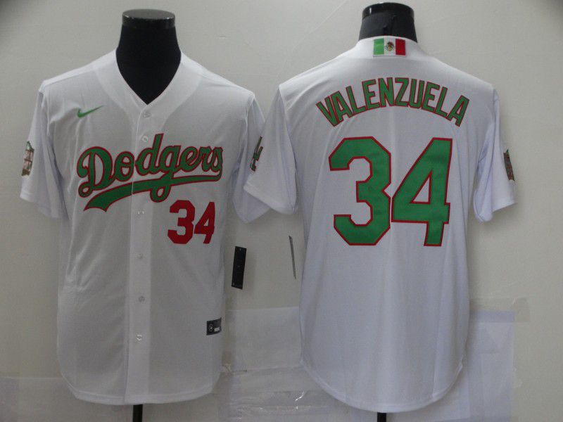 Men Los Angeles Dodgers 34 Valenzuela White Game 2021 Nike MLB Jerseys